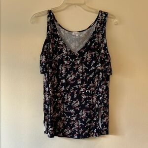 Floral Navy Peek-a-Boo Shoulder Top Size L